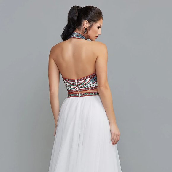 Two Piece Embroidered Prom Gown White NWT 2 4 6 - Picture 3 of 5